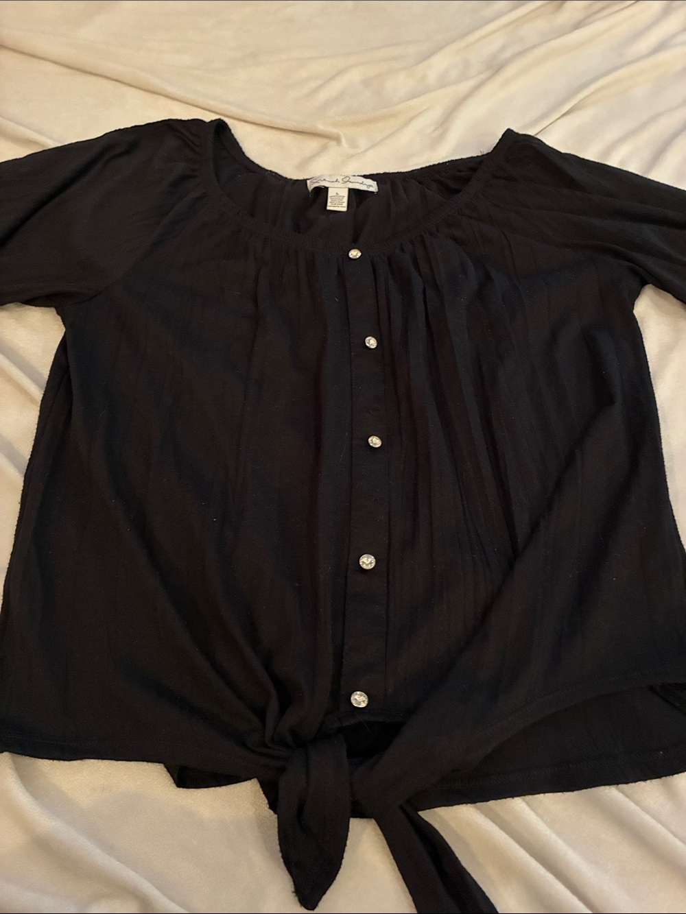 French Laundry Black Button-Front Tie-Hem Blouse